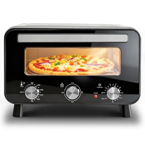 NEWBULIG Pizza Oven Indoor, Electric Pizza Maker, Countertop Ovens for Home, Makes 12.6-Inch Pizzas in Minutes, 1600W, Heats up to 750°F, with Pizza Stone & Spatula, Mechanical Control Knobs