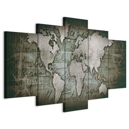 artgeist Canvas Wall Art Print World Map 40x20 in - 5pcs Home Decor Framed Stretched Picture Photo Painting Artwork Image k-A-0062-b-p