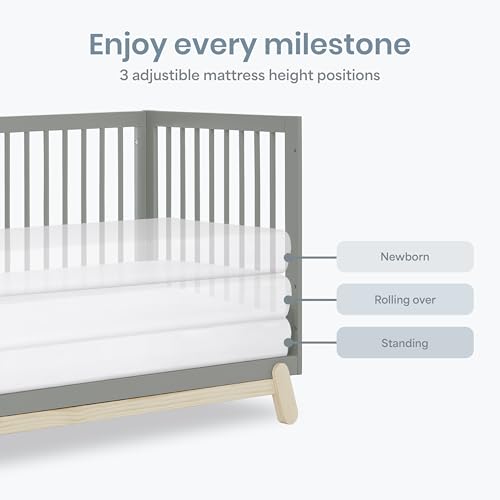Image of Dream On Me Hygge 5-in-1 Convertible Full-Size Baby Crib in Sea Grass & Vintage Oak, GreenGuard Gold & BSA, Converts to Toddler, Day & Full-Size Bed, Adjustable Mattress Heights, Modern Nursery