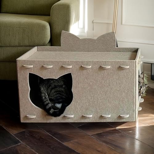 Grande maison à chat avec double couche et grotte de couchage en feutre robuste