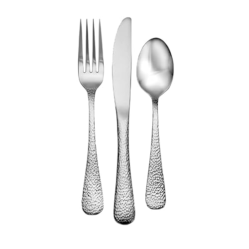 Liberty Tabletop Providence Hammered Flatware Set, 18/10 Stainless Steel, 12 Piece Service for 4, Made in USA, Dinner Forks, Knives, Spoons