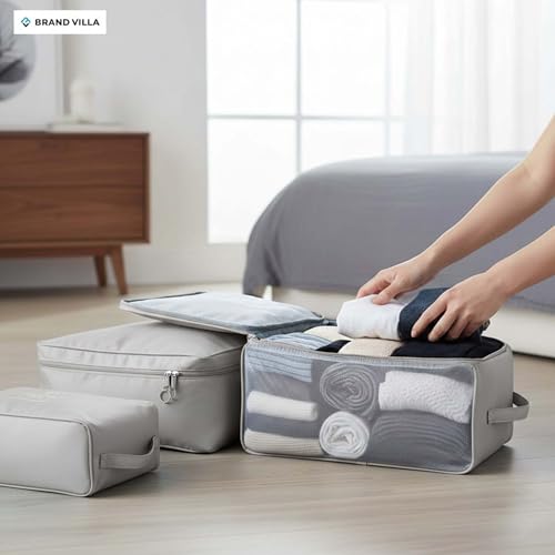 Image of BRAND VILLA 7 Pcs Travel Organizer Set Packing Cubes Luggage Organizer Bags with Shoe Bag, Laundry Pouch & Toiletry Bag for Clothes, Shoes, Accessories, Lightweight Travel Storage for Suitcase (Grey)