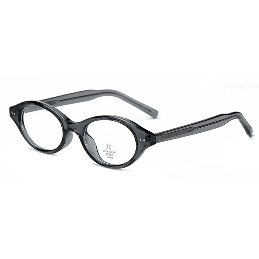 Montatura per occhiali retrò ovali da uomo Tr90 da donna, occhiali piccoli anti luce blu in acetato leopardato (grigio con trasparente)
