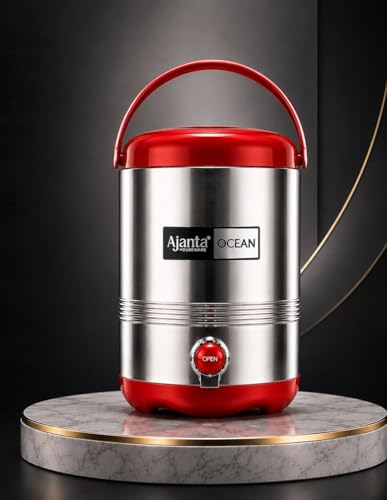 Image of Ajanta Ocean12 Stainless Steel Water Cooler, Water Dispenser Hot & Cold, Thermosteel, PU Insulated, Portable, Travel Friendly, Water Jug for Offices, Shops, Picnics (Red, 9.5 litres)