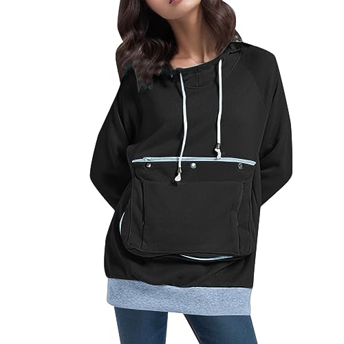 bgyujn Suéter suelto con bolsillo grande, suéter casual para mujer Favela sudadera casual de moda sudadera para mujer de gran tamaño negro sudaderas suaves, Negro , XL