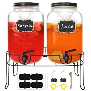 Accguan Glass Drink Dispenser with 2 Gallon Capacity, Black Lid and Faucet,Mason Drink Dispenser for Parties, Picnics, Barbecues and Daily,2 Pack