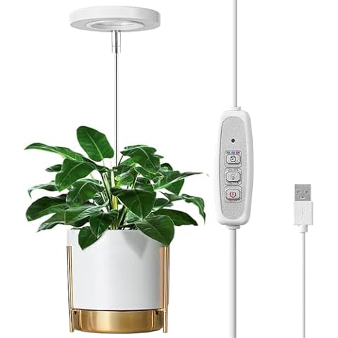POANW Plant Grow Light,LED Growing Light Full Spectrum Red Blue Spectrum Plant Light for Indoor Plants,Height Adjustable,Dimmable, Auto On/Off Timer 2/4/8H, 4 Dimmable Brightness,(White) (1 Pack) Cover