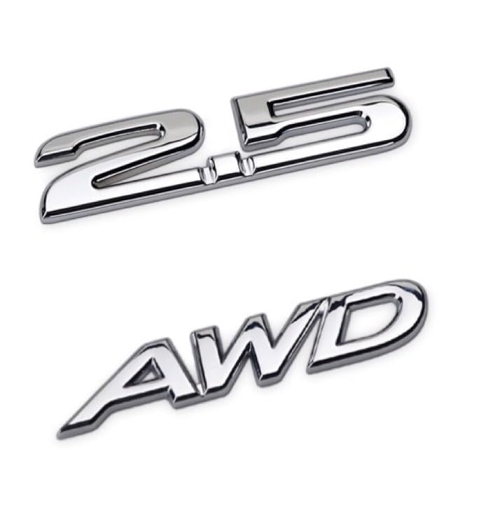 Image of Set of 2 AWD and 2.5L Logo Emblem Tailgate Side 3D Metal Sticker Badge Car Decals - Chrome Finish Metal Emblem AWD and 2.5 L Badge Tailgate (Chrome)
