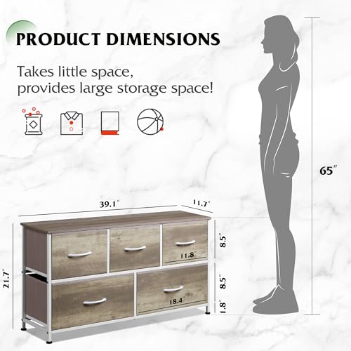 image for WLIVE Dresser for Bedroom with 5 Drawers, Wide Chest of Drawers, Fabri