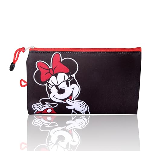 Disney Minnie Mouse Makeup Bag Official License, Black Neoprene Zip Pouch for Travel, Travel