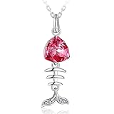 PLATO H Cute FISHBONE Crystal Necklace 925 Sterling Silver Pretty Fish Pendant Necklace Woman Jewelry Neckalce Gift Woman Fashion Necklace, 18