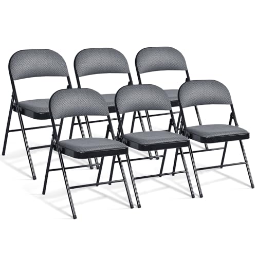 Image of Giantex 6-Pack Folding Chairs Set - Waiting Room Chairs with Metal Frame, Fabric Upholstered Padded Seat, Foldable Party Chair Set, Event Chair, Folding Guest Chairs Set of 6, Grey