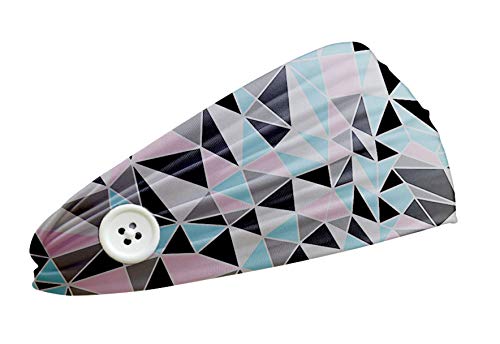 Headband with Button, Soft Stretchy Headband, Headband Fits All (Mask Not Included) (Geometric)