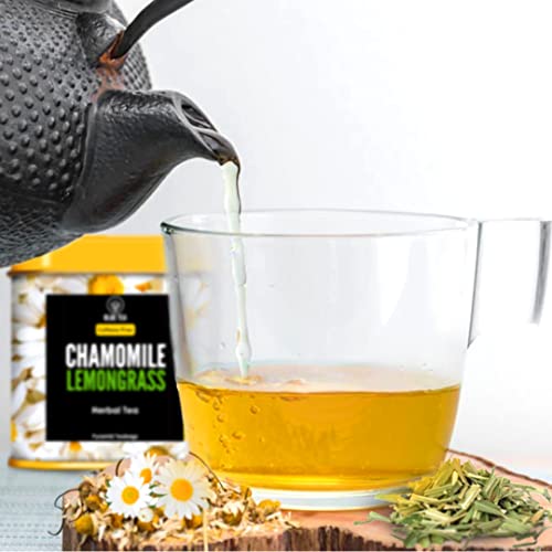 BLUE TEA - Chamomile Tea - Lemongrass - 30 Count || DETOX TEA || Caffeine Free - Herbal Tea - Flower Based - Relax Tea - Non-GMO - Natural Ingredients | Premium Tin Container