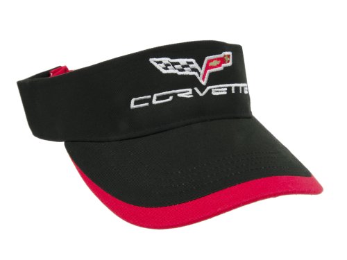 Corvette C6 Black Deluxe Chino Cotton Visor with Red Piping Trim