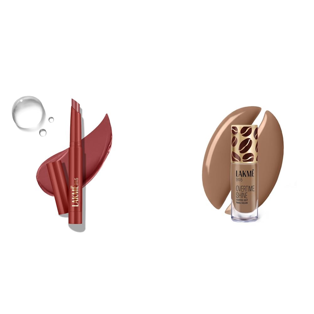 Lakme 9 to 5 Forever Matte Lip Crayon, Break Brown 1.1g Lakme 9 to 5 Overtime Shine Nail Polish - Coffee Edit-06 Caramel Drizzle 6ml-image-38