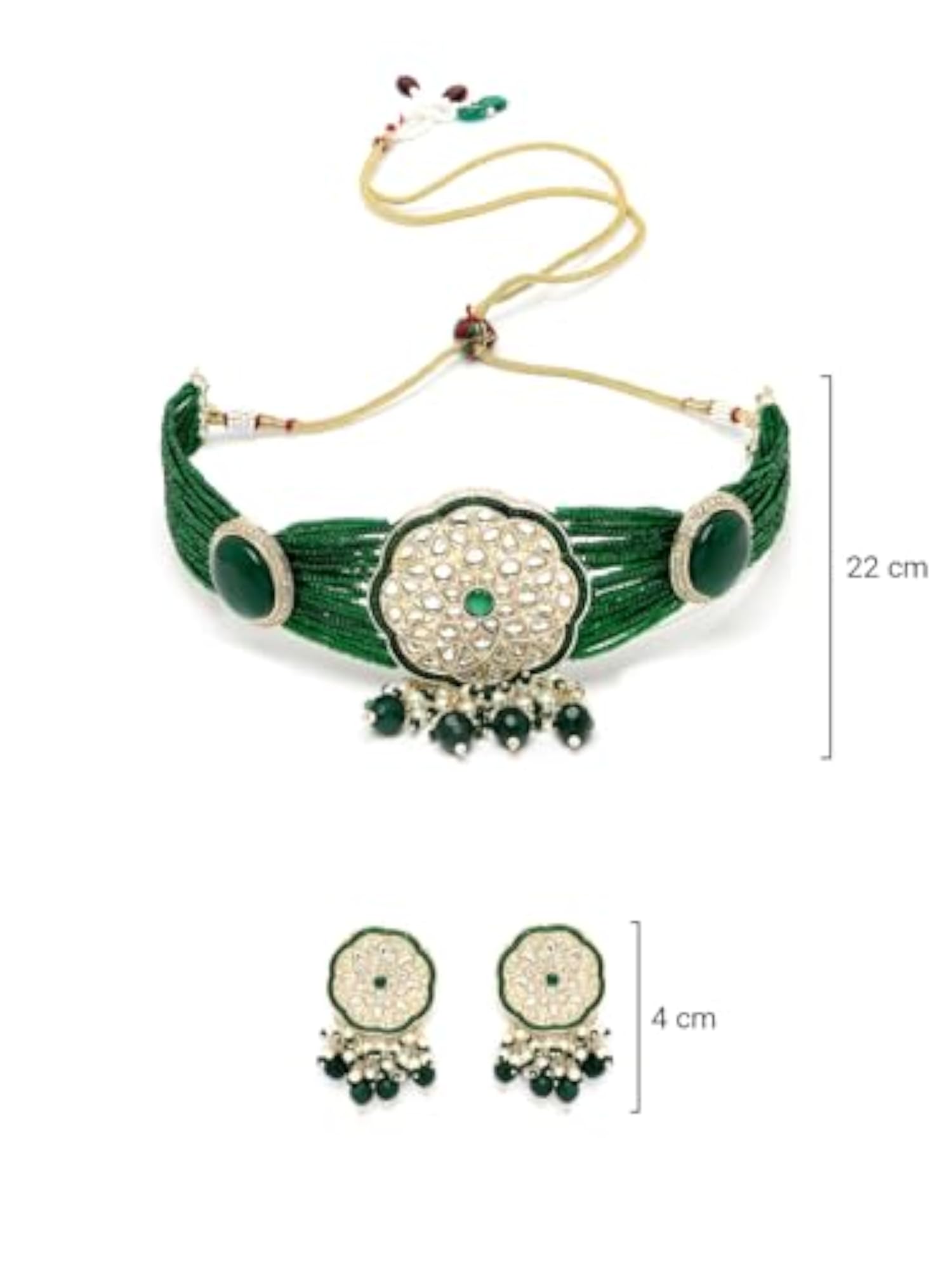 Plated Kundan & Beads Choker Necklace Set With Earring