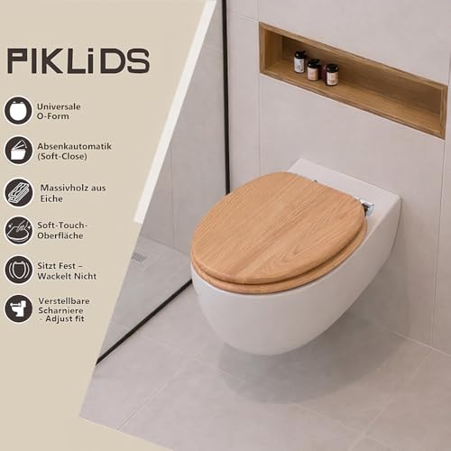 WC-Sitz aus Massivholz – Eiche, mit Absenkautomatik, Schnellverschluss & Easy-Clean, Soft-Touch – PIKLiDS