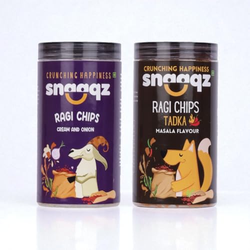 Image of Snaaqz Ragi Chips Combo (Cream & Onion + Masala) | Pack of 2 (150g each) | High Protein Millet Chips, Gluten Free, Vegan, No Palm Oil, Trans Fat Free, Crunchy Healthy Snack for All Ages