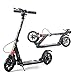 Trottinettes Adulte avec Frein À Disque, Double Suspension Planeur Pliant en Aluminium De Luxe 2 Grandes Roues, Hauteur Réglable, Prend en Charge 330lbs (Color : Black)