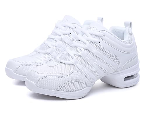 Women's Jazz Shoes Lace-up Sneakers - Comfortable Split Sole Dance Shoes with Air Cushion (10,White)