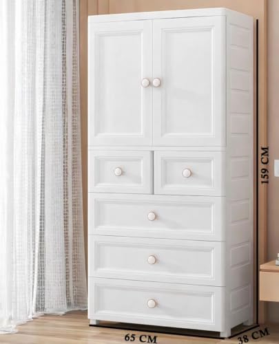 Image of HIWARE Premium Modular Wardrobe for Bedroom, Kids Room and Home | Spacious Clothes Storage Cabinet with Drawers and Shelves | Modern Stylish Design, Heavy Duty, Multiuse Organizer- European+White