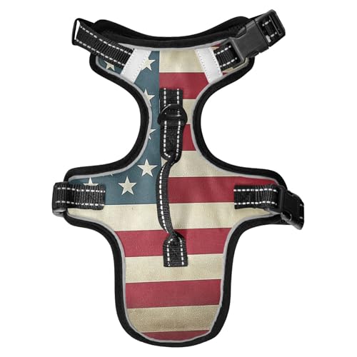 KEEPREAL Vintage American Flag Dog/Cat Harness, Reflective No-Pull Pet Harness with 2 Leash Clips, Fully Adjustable Soft Padded Dog Vest, No-Choke Pet Oxford Vest