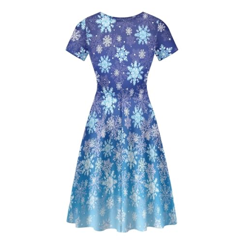 Image of POLERO Women Puffy Swing Elegant Party Midi Dresses Short Sleeve Round Neck A-Line Dress