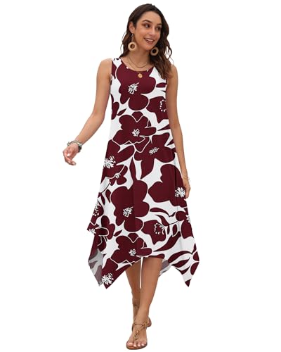 Image of AUSELILY Women's Summer Dresses Casual Sleeveless Midi Tank Beach Dress | Women's Asymmetrical Hem Sundress with Side Pockets, Great for Beach, Vacation & Daily Wear