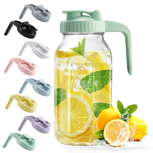 Image of Mason Jar with Pour Spout Lid V-shaped, 2 Quart Iced Tea Pitcher Double Leak Proof, 64 oz Drink Pitcher for Breastmilk, Sun Tea, Juice, Coffee Creamer, Formula Pitcher