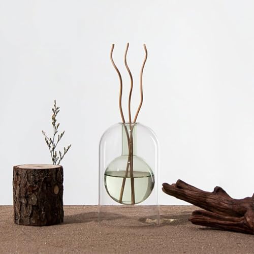 Wyazzivアロマテラピーポット200ml、リビングルームと寝室に最適、シンプル風インスタ風二重ミニマムアロマボトルです透明でシンプルな二重壁ガラスの花瓶、室内の香り (green,内球体です)