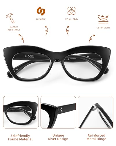 Image of JM Cat Eye Blue Light Glasses for Woman, Computer Eye Protect Anti Glare Eyeglasses with Metallic Accents