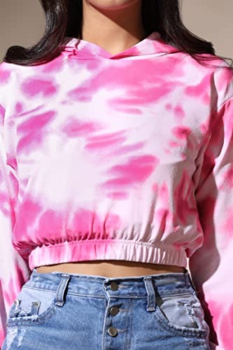Image of Leriya Fashion Tops for Women | Stretchable Lycra Tie-Dye Print Hoodie Neck Short Western Tops for Girls | Hoodies with Loose Fit Ladies Top | Perfect for Casual | Travel