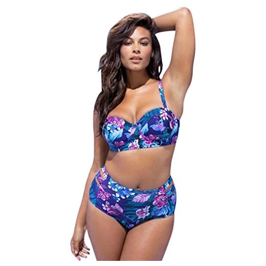 Cinnamou Conjuntos de Bikinis para Mujer Talla Grande Estampado Floral,Conjunto Trajes de baño de Mujeres Bikini Push up Acolchado Tops sin Mangas Triangulares (5XL)