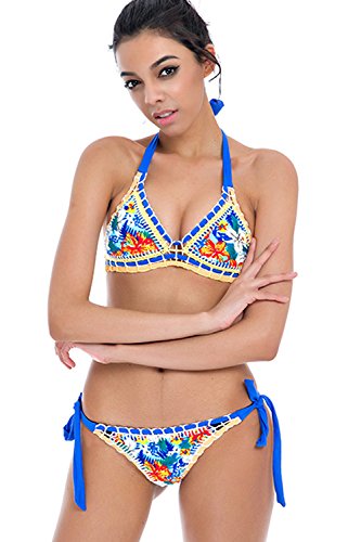 Sherry007 Sexy Handmade Crochet Bikini Swimsuit Brazilian Swimwear Bathing Suit (Large, N Blue)