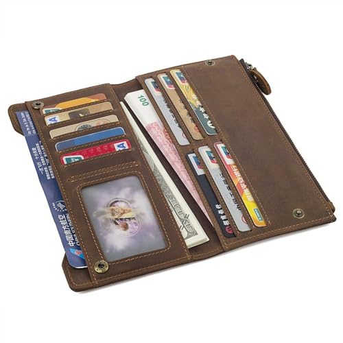 Genuine Leather Wallet for Men Vintage Long Bifold RFID Checkbook Holder (Brown)4