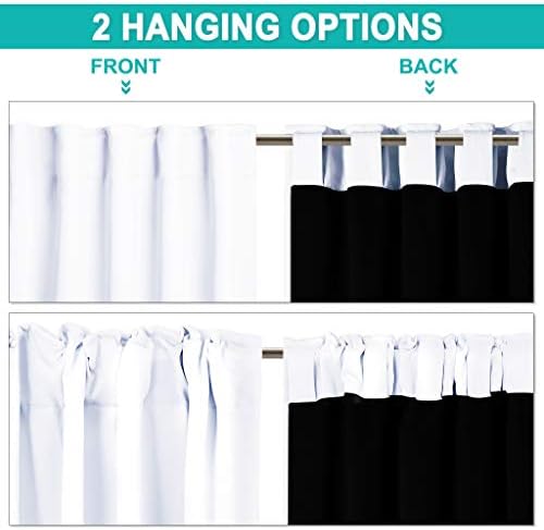 NICETOWN 100% Blackout Window Curtain Panels 48 inches Long, Heat and Full Light Blocking Drapes with Black Liner, Thermal Insulated Draperies for Cafe (White, 2 Pieces, 42 inches Wide Each Panel) - 4