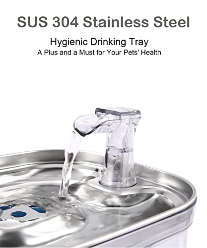 Petcado Stainless Steel Automatic Water Fountain 67Oz/2.0L, Ultra-Quiet Cat Fountain Drinking Bowl Cat Water Dispenser For Cat Dog With Filter&Sponges #TOP5