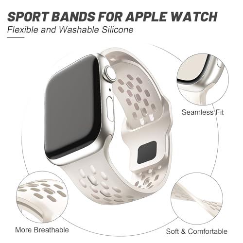 Image of VEMIGON Breathable Sport Band Compatible with Apple Watch 38mm 40mm 41mm 42mm 44mm 45mm 46mm 49mm, Soft Silicone Replacement Strap for iWatch Series 11 10 9 8 7 6 5 4 SE3 SE2 SE Ultra 3 2 1 (No Watch)