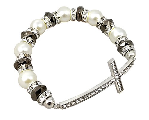 Elosee Sideways Curved Cross Stretch Bracelet. (Black&White)
