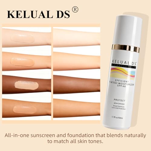KELUAL DS Tinted Moisturizer,Anti-Aging Tinted Face Moisturizer SPF 46 | Broad Spectrum SPF Protection, Hydrating Dewy Universal Tinted Moisturizer, 1.7oz/50ml