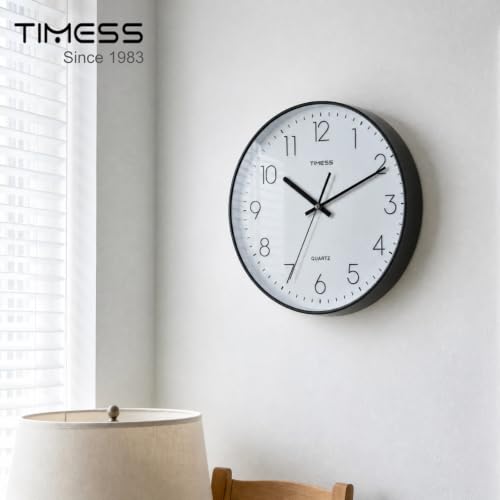 TIMESS 12 Inch Silent Wall Clock,High-Precision Analog Clock,Black&White - Image 2