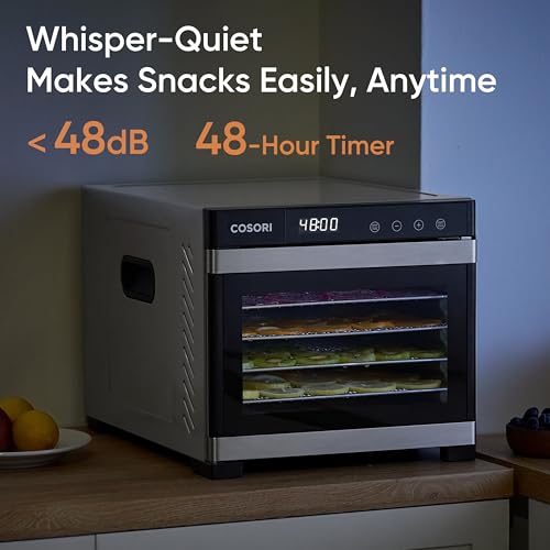 COSORI Premium Food Dehydrator Machine(50 Free Recipes), 6 Stainless Steel Trays with Digital Timer and Temperature Control for Beef,Jerky,Fruit,Dog Treats,Herbs