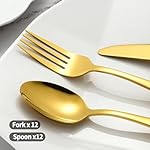 24-piece Forks and Spoons, Stainless Steel Flatware Cutlery Set for Home, Kitchen and Restaurant, Gold Spoons and Forks Set, Mirror Polished (Gold) - Image 5