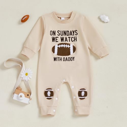 Yuemengxuan Newborn Baby Boy Football Outfit On Sundays We Watch Football Romper Long Sleeve Jumpsuit Infant Fall Clothes4