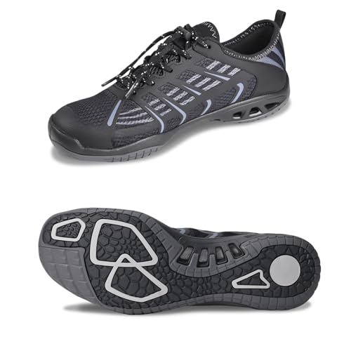 Mens Water Shoes Barefoot Water Sports Socks Barefoot Outdoor Sneaker Hiking, & Kayaking (Beach, Swimming, River) Hydro Sport Black and Charcoal Shoes