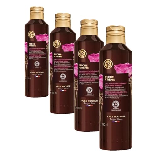Yves Rocher RICHE CRÈME Leche Corporal Regeneradora – Nutrición Intensa y Efecto Antiedad Reafirmante – Hidratación Profunda – Vegana – Fabricada en Francia – 190 ml (Paquete de 4)
