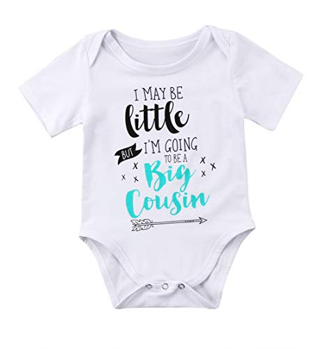Newborn Baby Boys Girls Bodysuit I May be Little But I'm Going to Be A Big Cousin Bodysuit Onesies Baby Romper (A-White, 0-6M)