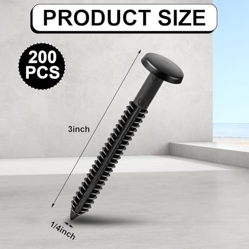 Image of Blulu 200 Pcs 3 Inch Vinyl Shutter Fastener Window Panel Peg Lok Pin Pegs Screws Shutter Spikes Anchor (Black)