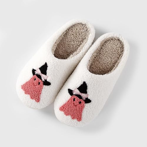 Image of Womens Mens House Slippers Retro Comfy Warm Plush Slip on Fluffy Memory Foam Home Sippers for Winter Indoor Outdoor